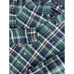 Ralph Lauren Classic Fit Plaid Button Down Shirt Mens M Green Blue Cotton
